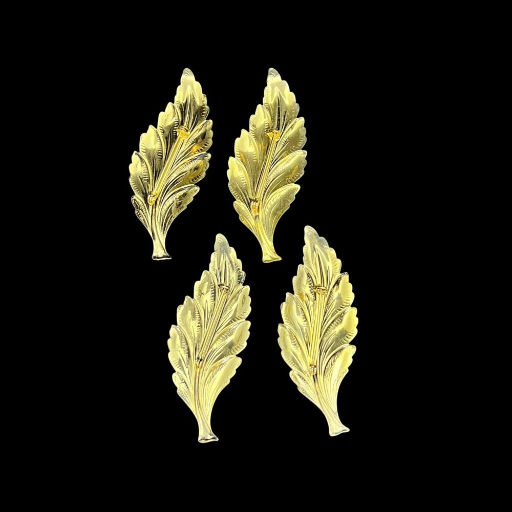 Vintage Lot Of Gold Tone And Rhinestone Leaf Brooches (3469) - Picture 2 of 9